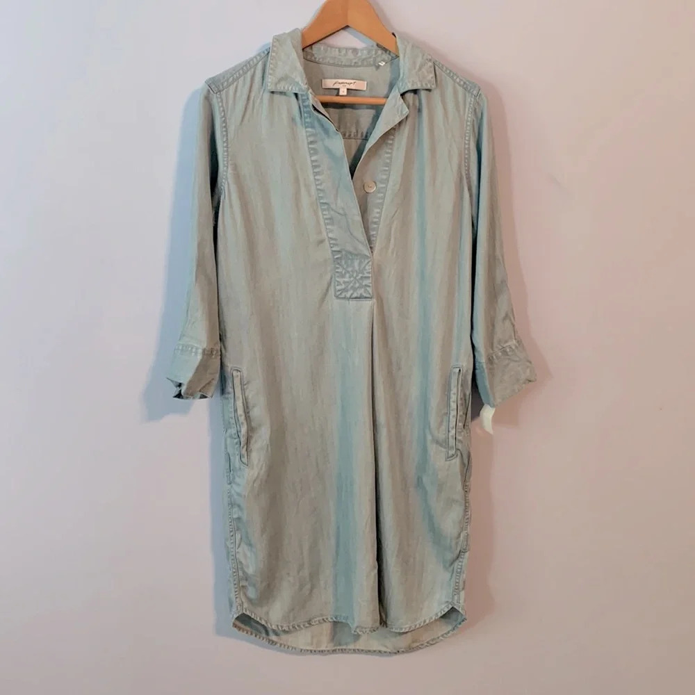 Foxcroft NIKKI collard chambray shirt dress light wash size 2